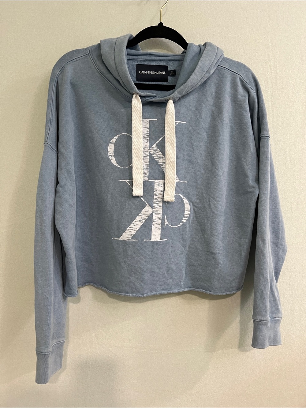Calvin Klein Jeans Light Blue Cropped Logo Hoodie Sweater